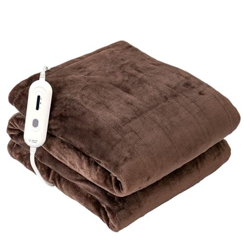 Tefici Electric Heated Blanket Throw, Super Cozy Soft 2-Layer Flannel 50" x 60" Heated Throw with 3 Heating Levels & 4 Hours Auto Off, Machine Washable, ETL&FCC Certified, Home Office Use,Brown
