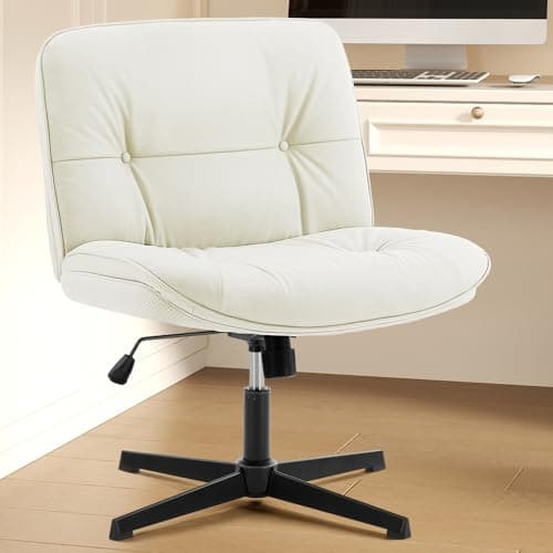 OLIXIS Criss Cross Legged Chair No Wheels Armless Wide Seat Adjustable Height Swivel Thick Padded PU Leather Comfortable Home Office Desk Seating