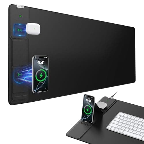 Wireless Charging Mouse Pad with Foldable Phone Holder, 31.5"x15.8" Large Desk Mat for Laptop/Keyboard, Waterproof Ultra-Smooth Surface, Non-Slip Base, Black