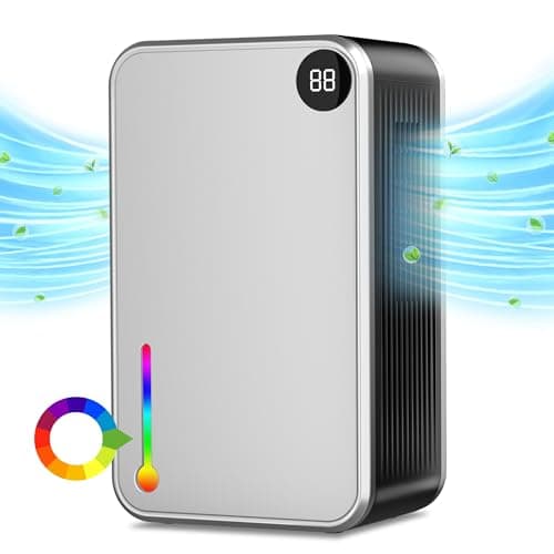 Dehumidifier, Small Dehumidifiers Quiet with Auto Shut Off, Humidity Display Dehumidifier for Bedroom/Bathroom, Timer, Drain Hose, 7-color LED light, Moisture Absorbers (Grey)