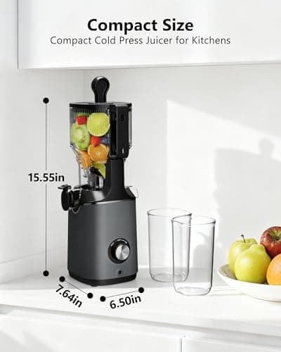 Cold Press Juicer Machines, EUHOMY 5.8" Wide Feed Chute, Slow Masticating Juicer for Whole Vegetables and Fruits, 99.6% High Juice Yield, Easy to clean, Juicer Machines with BPA Free 7