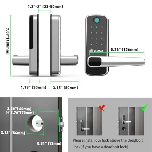 Smart Door Lock with Handle: Olumat Keyless Entry Door Lock with WiFi Gateway - Smart Locks for Front Door with Keypad - Fingerprint Lock 5