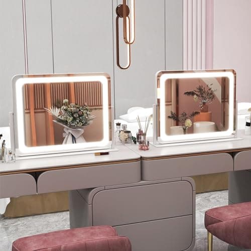 ROLOVE 22x17 Inch Lighted Vanity Mirror with Dimmable LED Lights - 3 Color Modes, Smart Touch Control & 360° Rotating Base - Desk Makeup Mirror (White) 8