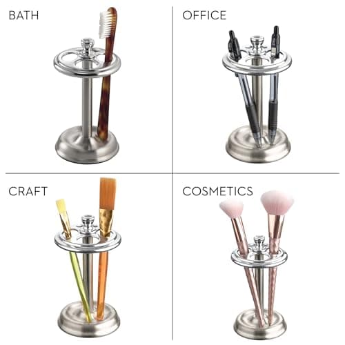 iDesign Steel Divided Toothbrush Holder Stand, The York Collection – Four Divided Compartments, 3.25” x 3.25” x 5.75”, Brushed Nickel & Polished Chrome 3