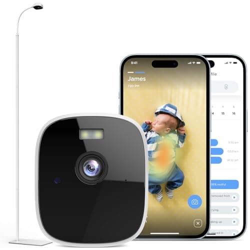 Maliton Smart Baby Monitor with Floor Stand, Baby Monitors with Camera and Audio, 2K Wi-Fi Video & Sound Camera, Sleep Cry Breathing Motion Tracker, 2-Way Audio, Night Vision AI Monitoring with App