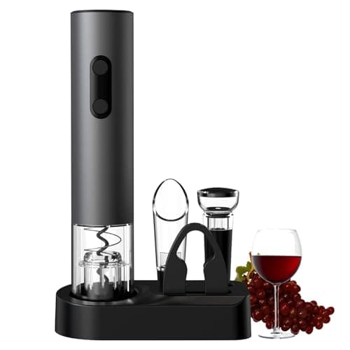 COKUNST Electric Wine Opener, 4-in-1 Wine Bottle Opener Set with Base, Cordless Automatic Battery Operated Corkscrew with Foil Cutter, Pour, Vacuum Stoppers, Gift for Home Party, Staninless Steel
