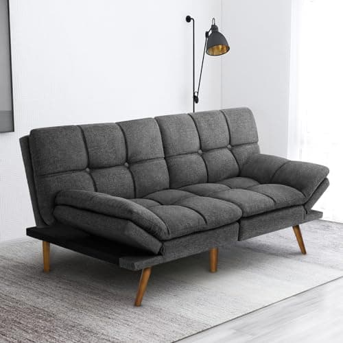 IULULU Futon Sofa Bed, Modern Convertible Sleeper Couch Daybed with Adjustable Armrests for Studio, Apartment, Office, Small Space, Compact Living Room