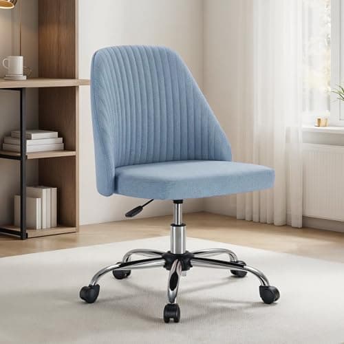 Simple Deluxe Armless Office Desk Chair, Modern Cute Swivel Vanity Chair Comfy Home Office Chairs with Wheels Height Adjustable Rolling Computer Task Stools for Living Room, Make-up, Bedroom, Blue