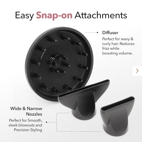 SRILabs DryQ “Smart” Hair Dryer - Super Lightweight, Foldable - Powerful, Quiet Motor - Infrared and Ionic Technology - 3 Magnetic Attachments - Heat Control with Locking Switch 9