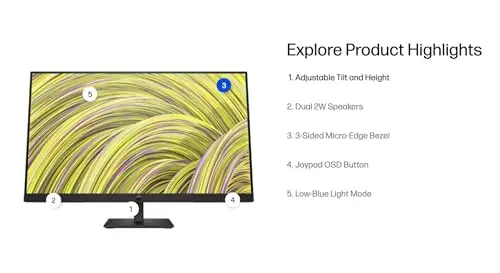 HP 27" FHD IPS (1920x1080) Monitor, 75 Hz Display, 1 HDMI 1.4, 1 Display Port 1.2, 1 VGA, Anti-Glare, Flicker-Free, Ideal for Office Work, Black. Bundle with Docztorm Hub 5