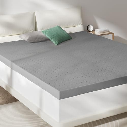 VISCOFLEX Queen Mattress Topper-Extra Firm 4 Inch High Density Foam Bed Topper with Ventilated Design for Extra Weight, Back Pain Relief-Charcoal Infusion,CertiPUR-US 9