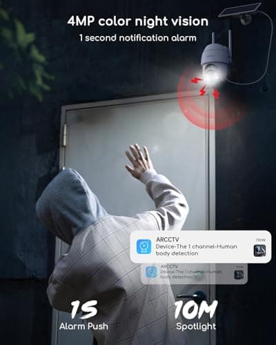 COOAU 4MP Cameras for Home Security, Solar Security Camera Wireless Outdoor System,4 Cam-Kit,360° Pan & Tilt,Color Night Vision,Motion Detection,No Monthly Fee,Siren Alarm,IP66,64GB Memory Card 9