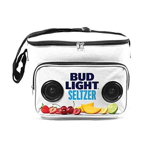 Bud Light Seltzer Soft Cooler Bag with Built-in Rechargeable Wireless Bluetooth Speakers Foldable and Portable Durable and Material Compatible for Smartphones, Tablets & MP3 Players…