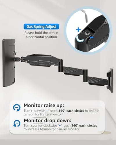ErgoFocus Long Arm Monitor Wall Mount for Max 32 inch Computer Screen, Extra Long Adjustable Single Wall Mount Monitor Arm, Full Motion Vesa Wall Bracket 100x100, Hold up to 17.6lbs, Black 6
