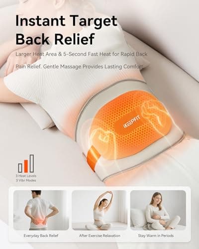 IKEEPFIT Portable Heating Pad for Back, Cordless Wearable Heat Belt with Massager for Lower Back Pain Relief, Battery Powered 8000 mAh Rechargeable, MAXwarm® 3.0, Gift for Women Men 90-310 lbs 5