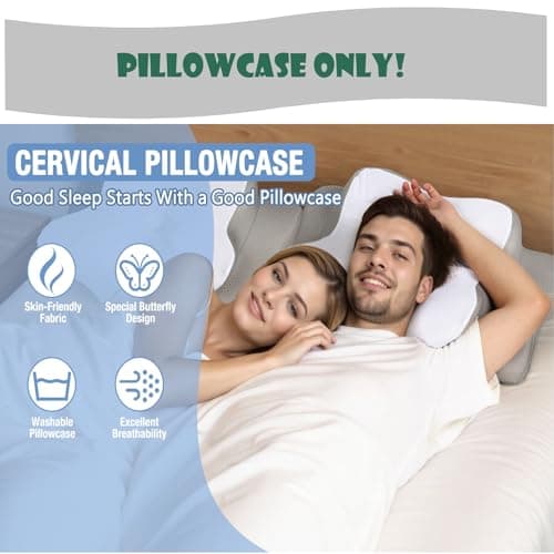 TOPPURE Soft and Coll Pillowcase for Cervical Pillow, Pillow Case ONLY, Pillowcase for Butterfly Shape Cervical Memory Foam Pillow (Queen Size 24.8“x14.96”x5.51“, White-Gray) 5