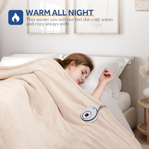Sealy Electric Blanket King Size 100"x90", Soft Double Flannel Heated Blanket with 10 Heat Levels & 1-12 Hours Auto Shut Off, Machine Washable, Even Heat Distribution, Beige 6