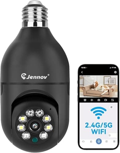 Jennov 2K Light Bulb Security Camera Wireless Outdoor, Indoor Light Socket Cameras for Home Security, Human Detection, 355°, Color Night Vision, 5G/2.4G WiFi, Screw in, Compatible with Alexa