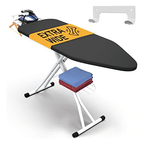 Xabitat Full Size Ironing Board 57" X 18" with Wall Mount Hanger, Full Metal Construction Iron Board, Built in Iron Caddy, Heat & Scorch Resistant Fabric, Cord Holder, Anti-Skid Feet, Heavy Duty