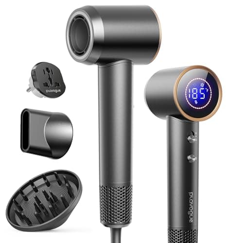 Dual Voltage Travel Hair Dryer with Diffuser, High-Speed Ionic Blow Dryer for Women, Fast Drying, Low Noise, Lightweight, No Heat Damage, European Travel 110V-120V/220V-240V