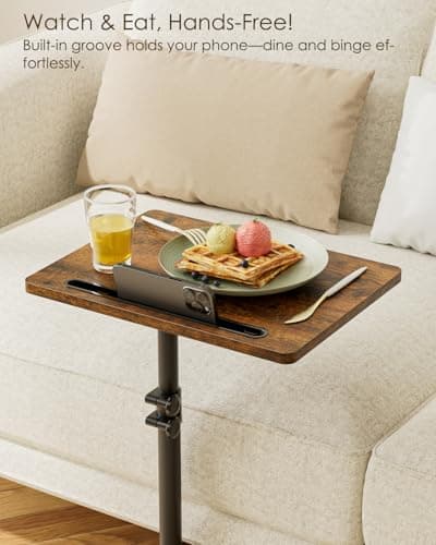 Masupu Sofa Arm Tray Table - 360° Swivel Height Adjustable End Table, Small Snack Side Table for Couch, C Shaped Table for Bed, Chair or TV Tray Table(Rustic Brown) 7