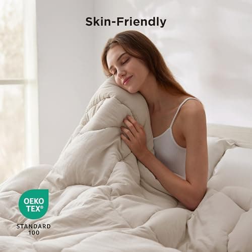 Bedsure King Comforter - Comforter King Size for All Season, Ultra-Soft Down Alternative & Prewashed Duvet Insert with 4 Tabs - Machine Washable, Linen, 90x102 Inches 9