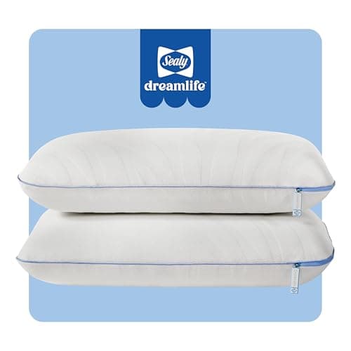 Sealy Dreamlife Queen Size Memory Foam Cooling Pillow with Surface Guard Technology, Removable Machine-Washable Cover, 1 Year Limited Warranty, White (2 Pack)