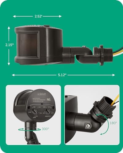 EDISHINE 2 Pack Motion Sensor, 180-Degree Replacement Motion Detector for Outdoor Lights, Adjustable Time & Detection Range Up to 60FT, 3 Modes PIR Motion Sensor for Floodlight, Brown, UL Listed 6