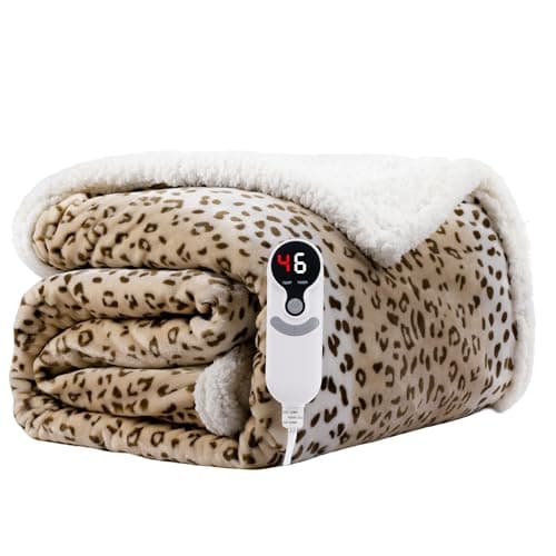 Electric Heated Blanket Full Size 72"x84" - Microplush & Sherpa Fabric Dual-Sided, 9 Heat Settings & 10 Hours Auto Off, Cozy Warming Throw for Office or Bed, Machine Washable, Beige Leopard Print