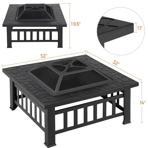 Yaheetech Multifunctional Fire Pit Table 32in Square Metal Firepit Stove Backyard Patio Garden Fireplace for Camping, Outdoor Heating, Bonfire and Picnic 5