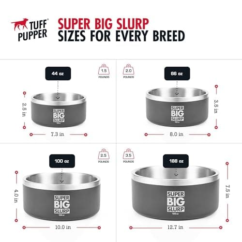 Tuff Pupper 100 oz Heavy Duty Insulated Stainless Steel Dog Bowl for Large Dogs, Non-Slip Base, Dishwasher Safe 5