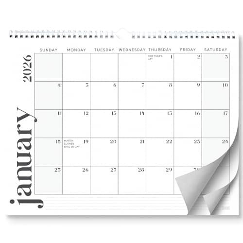 S&O Modern Minimal 2026 Wall Calendar - Tear-Off Monthly Calendar through December 2026-18 Month Academic Wall Planner - Hanging Organizer to Track Anniversaries & Appointments - 13.5"x10.5”in