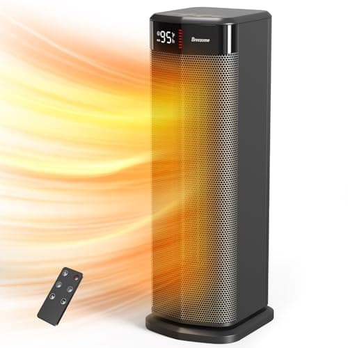 BREEZOME Space Heater for Indoor Use, 1500W Fast Heating PTC Ceramic Electric Heaters with Thermostat, 90°Oscillating, 24H Timer, Ideal for Home Office Bedroom