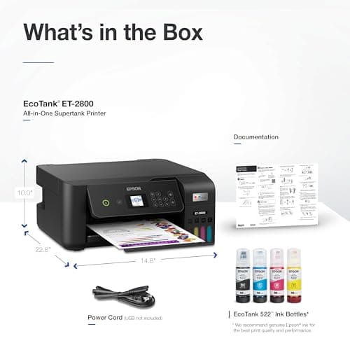 Epson EcoTank ET-2800 Wireless Color All-in-One Cartridge-Free Supertank with Scan and Copy, The Ideal Basic Home Printer - Black 7