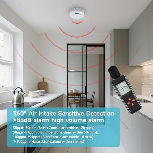 Carbon Monoxide Detector,Carbon Monoxide Alarm with LCD Digital Display Sound Light Warning,Battery Powered High Accuracy Co Gas Monitor Alarm Detectors for Travel Home Office Kitchen RV Hotel 6