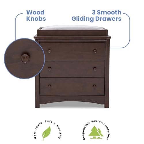 Delta Children Perry 3 Drawer Dresser with Changing Top and Interlocking Drawers, Walnut Espresso 6