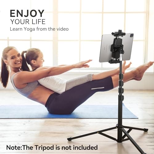 KDD iPad and Phone Tripod Mount Adapter with Ball Head, iPad Holder for Tripod, 360 Rotatable Tablet Clamp Mount fits iPad Pro 12.9, Air Mini 3 4, Galaxy Tab, Surface Pro, Selfie Stick(5.3-10.6") 6