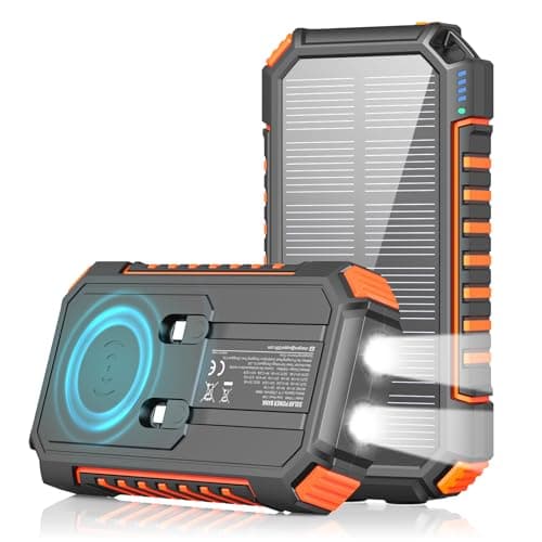 Riapow Solar Power Bank - 27000mah/99000mWh Wireless Solar Phone Charger - 22.5W Fast Charging Portable Charger Built in Cable, PD QC External Battery Pack with USB C for Phone, Flashlight for Outdoor