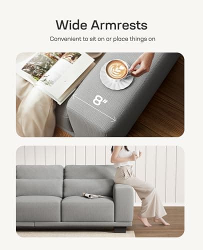 Marsail 89" Couch, 3-Seater Modern Sofa with Deep Seats, Comfy Upholstered Linen Sofas for Living Room, Apartment, Light Grey 9