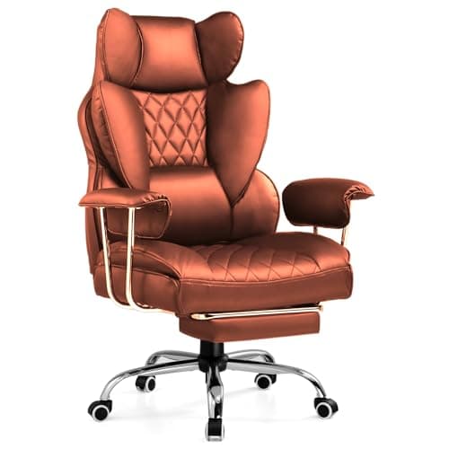 COMHOMA Big and Tall Office Chair, Leather High Back Leather Gaming Chair with Footrest, Executive Ergonomic Office Chair with Pocket Spring Lumbar Support and with Outward Fixed Soft Armrests