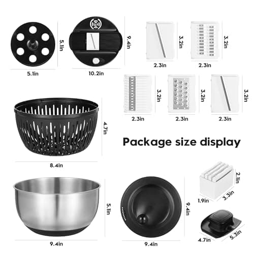 supernal Salad Spinner Stainless Steel Large,Vegetable Washer with 5.3 Qt Bowl,Salad Chopper Bowl,Nesting Bowls with Graters,Large Mixing Bowl Bowls for Kitchen With 5 Grater 2