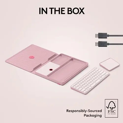 Logitech Casa Pop-Up Desk Work From Home Kit with Laptop Stand, Wireless Keyboard & Touchpad, Bluetooth, USB C Charging, for Laptop/MacBook (10” to 17”),Windows, macOS, ChromeOS - Bohemian Blush, Pink 8