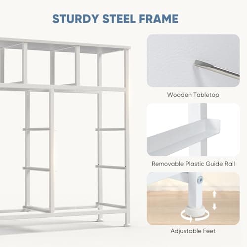 DUMOS Dresser for Bedroom, Storage Organizer with 9 Drawers, Chest of Drawers with Fabric Bins, Sturdy Metal Frame, Wood Tabletop for Guest Room, Closet, Entryway, White 5