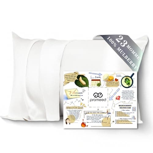 PROMEED 23 Momme White Silk Pillowcase for Hair and Skin, 100% Natural Mulberry Silk Pillow Case for Sensitive Skin, Breathable and Soft Acne Pillowcase (Queen 20"x30", White)