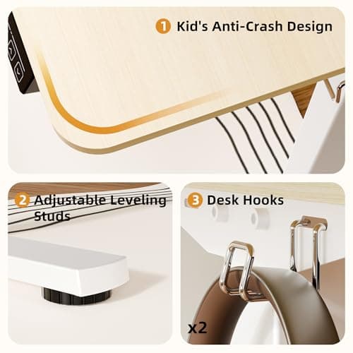 ERGOMAKER Electric Standing Desk, 31.5" x 23.6" Height Adjustable Sit Stand Desk with Splice Board for Home Office, Computer Desk Memory Preset (White Frame, Gold Oak Desktop) 7