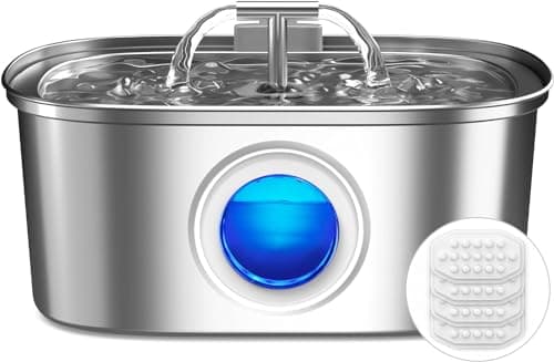 Cat Water Fountain Stainless Steel: 108oz/3.2L Cat Fountain for Drinking with Filter - Pet Water Fountains for Cats Inside - Automatic Cat Feeding & Watering Supplies - Water Level Window