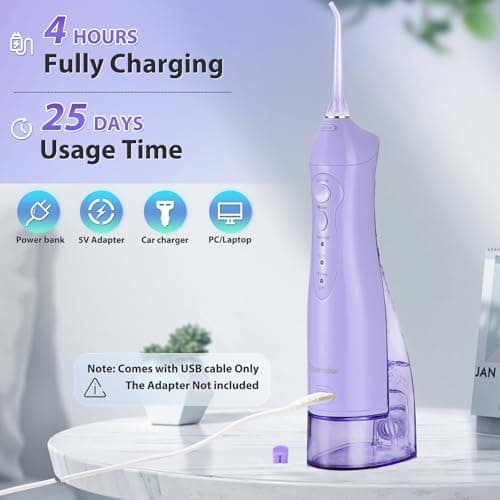 TOVENDOR Electric Water Flosser, Cordless Rechargeable Dental Oral Irrigator IPX7 Waterproof 300ML Travel Water Teeth Cleaner with 5 Tips for Braces Care Teeth Gums Cleaning, Home Office Daily Use 5