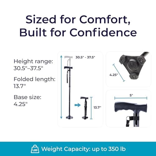 HurryCane Freedom Edition Foldable Walking Cane With T Handle - Enhanced Mobility Support - Patented SteadiGrip Base - Adjustable Height - Lightweight Foldable Design - Black 7