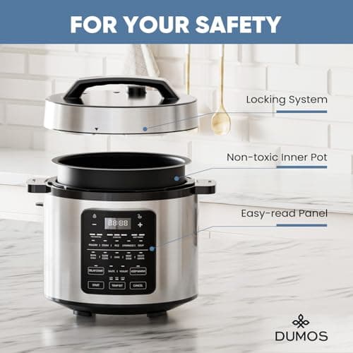 DUMOS 12-in-1 Electric Pressure Cooker 6 QT Stainless Steel Multi Cooker Electric for Pressure, Rice, Steamer, Yogurt Maker, Slow Cook,Meat Stew, Cake, Porridge, Multigrain, Sliver 5
