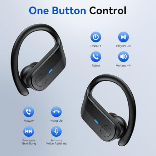 Wireless Earbuds Bluetooth Headphones 75Hrs Playtime Sport Earbuds Noise Cancellation HiFi Stereo Sound with LED Dispaly, IPX7 Waterproof Bluetooth Ear buds with Earhooks for Running Gym Jet Black 6